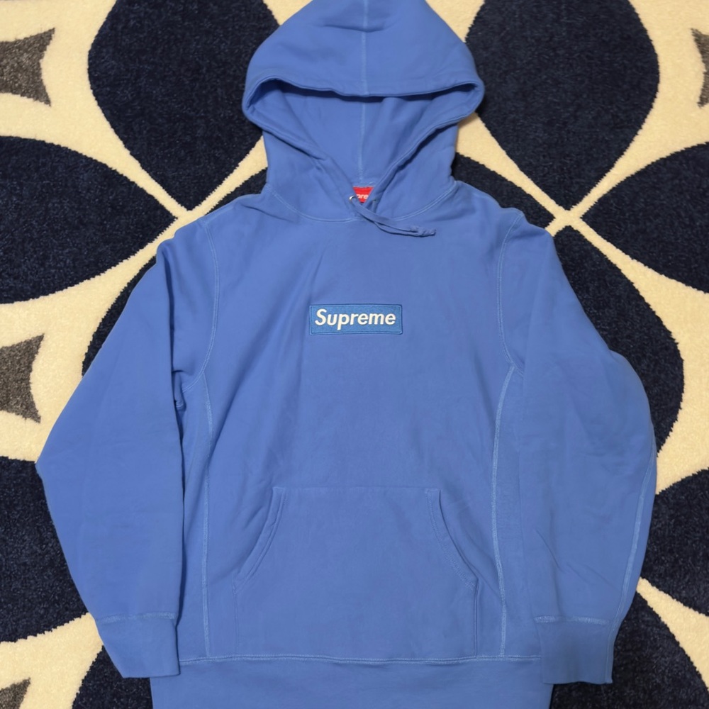 Supreme Box Logo Hooded Sweatshirt Blue Mens Large